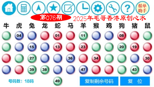 六合彩076期毛哥心水