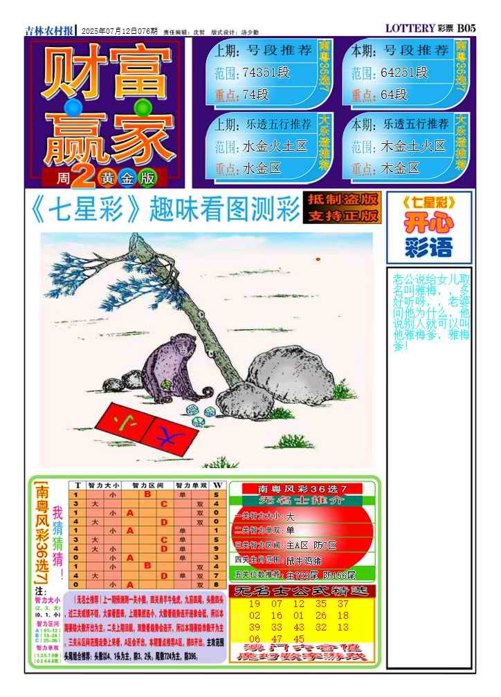 六合彩076期七星彩图(高清)A
