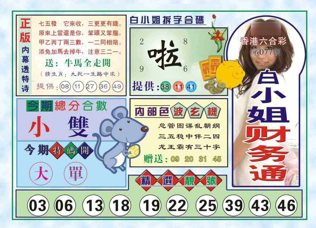 六合彩077期白小姐财务通(新图)