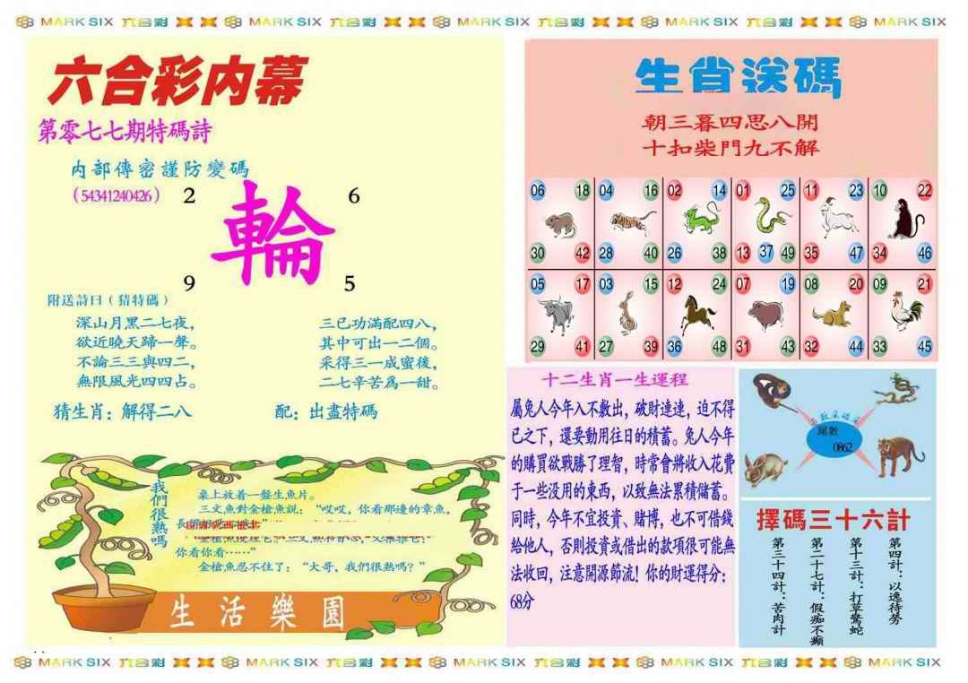 六合彩077期马经内幕B(新图推荐)