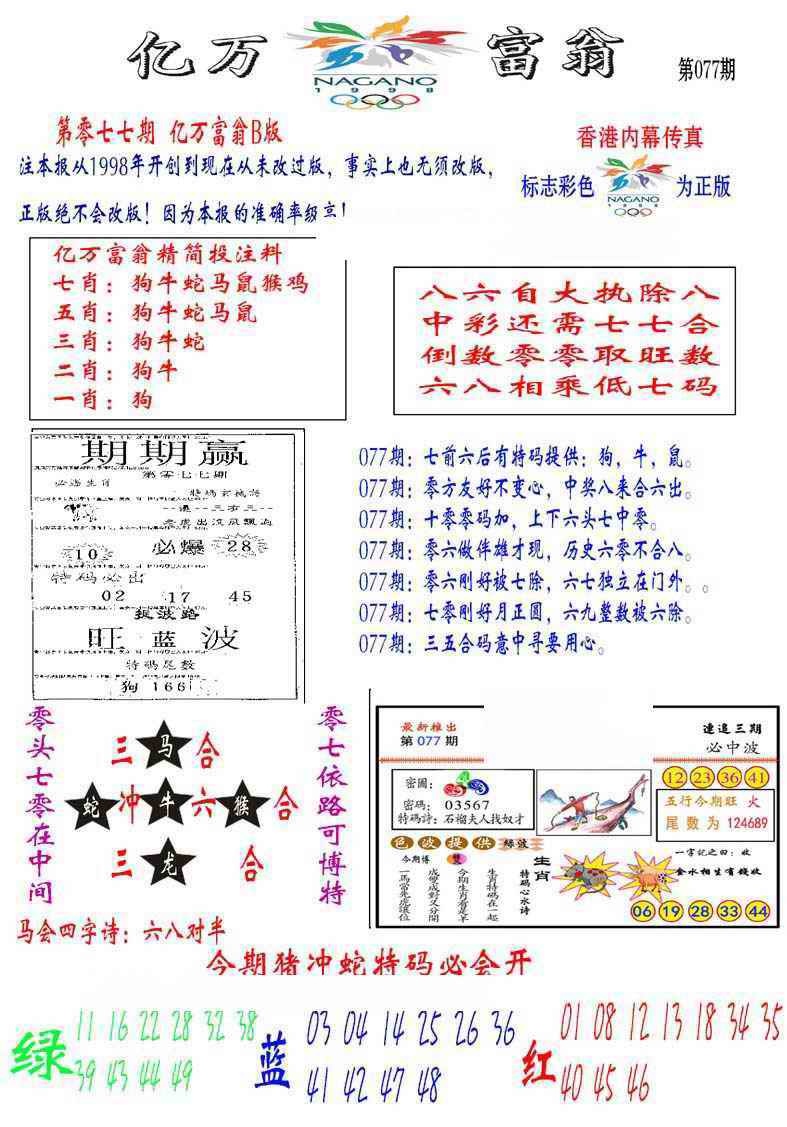 六合彩077期亿万富翁B