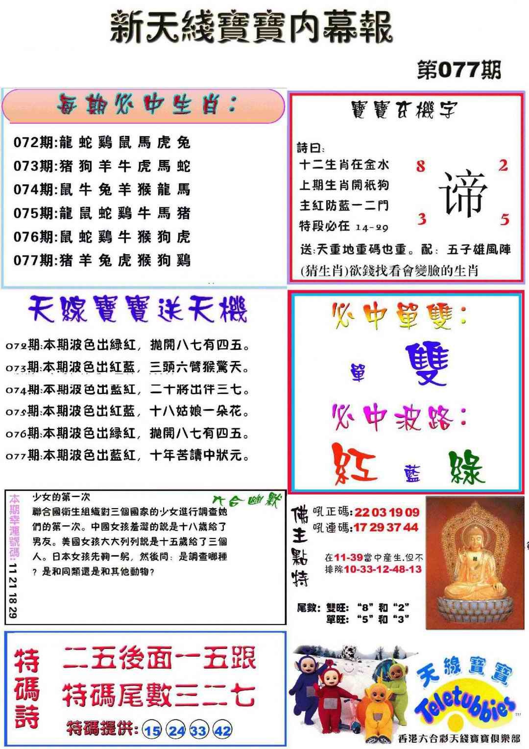 六合彩077期新天线宝宝(彩)