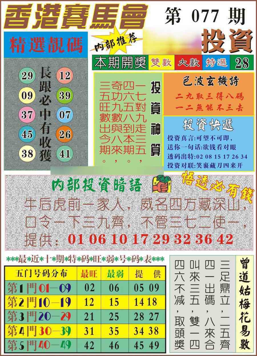 六合彩077期马经投资