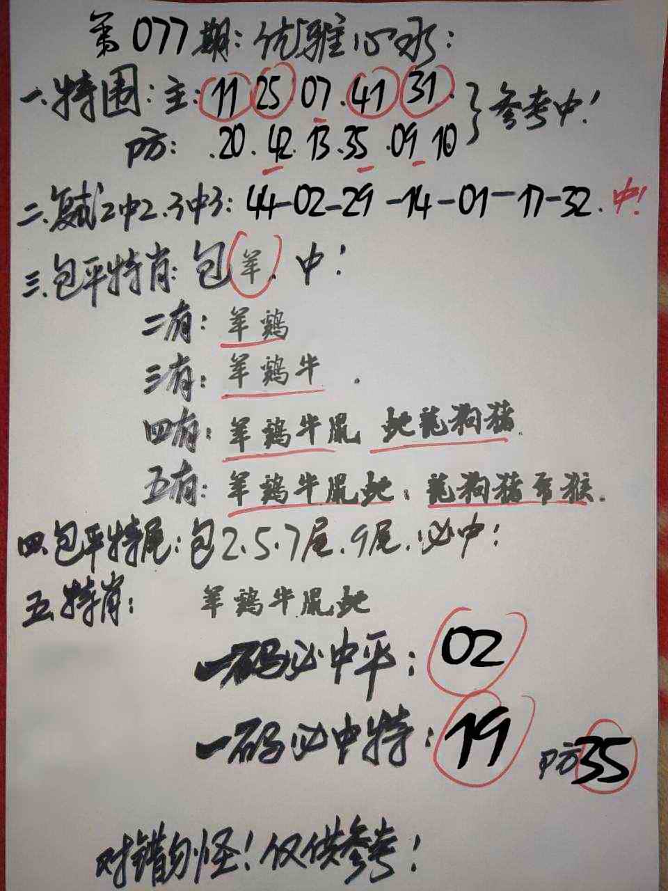 六合彩077期优雅心水