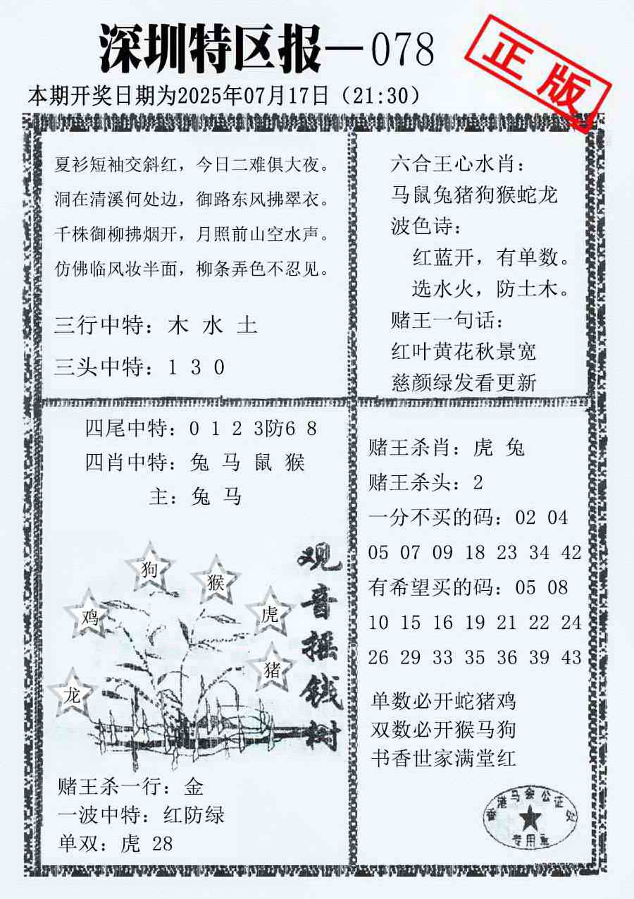 六合彩078期深圳特区报A