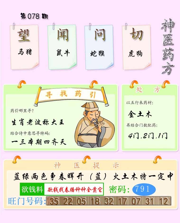 六合彩078期神医药方