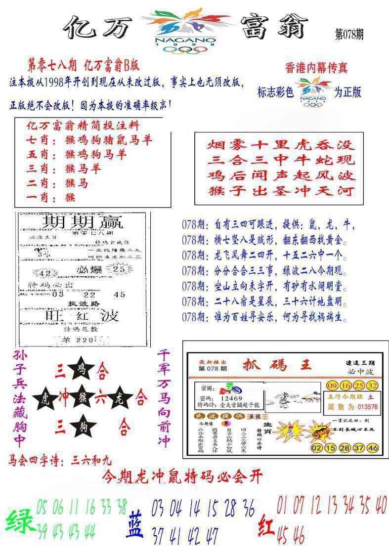 六合彩078期亿万富翁B