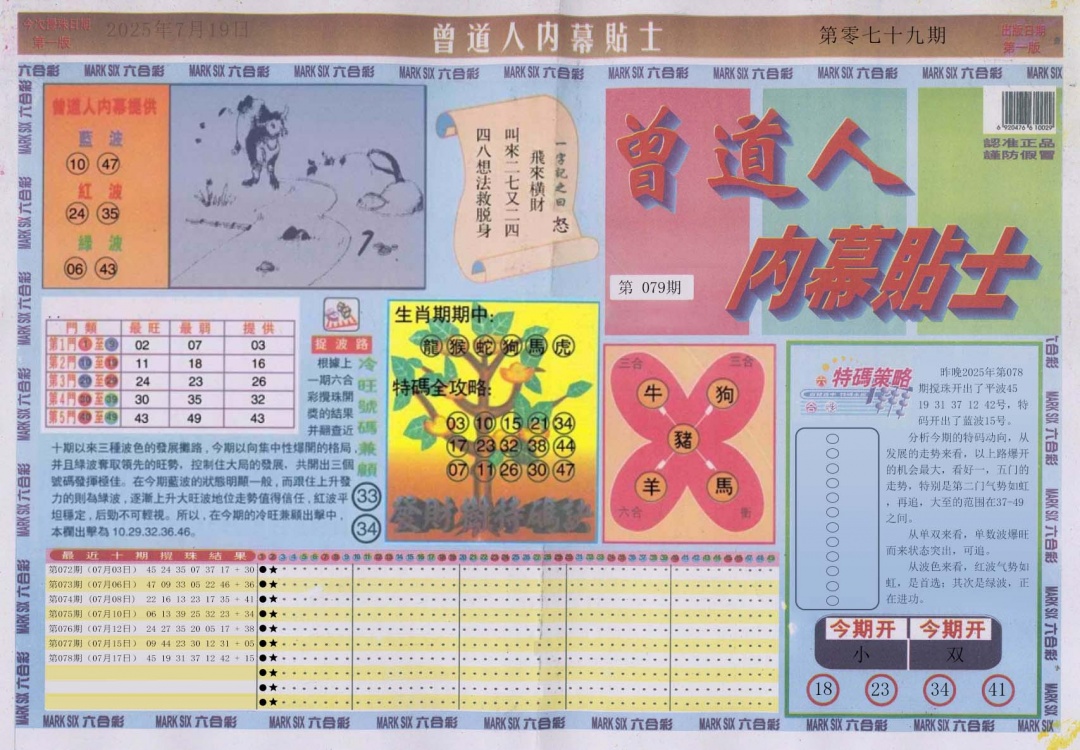 六合彩079期曾道人内幕贴士A