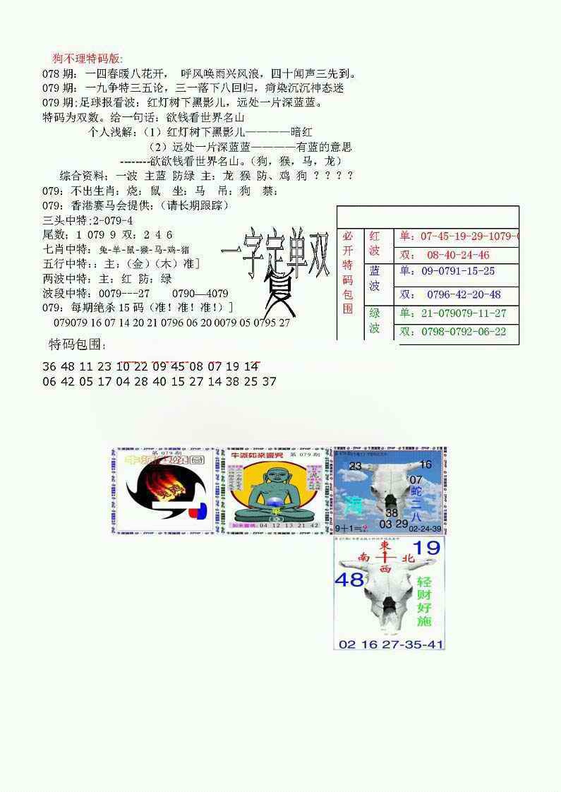 六合彩079期狗不理特码报