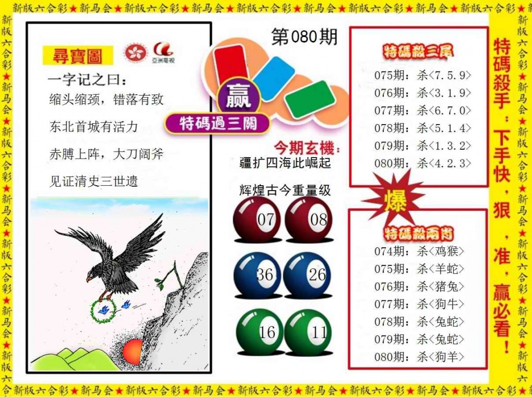 六合彩080期特码过三关