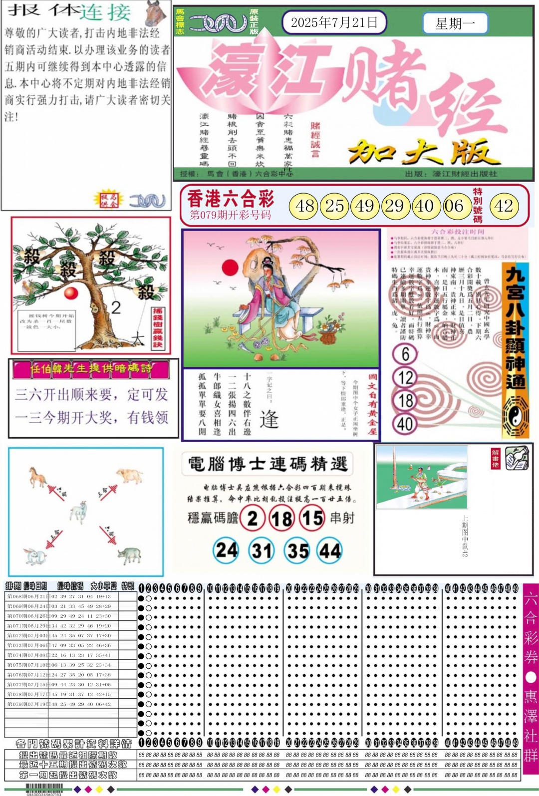 六合彩080期濠江赌经A加大版