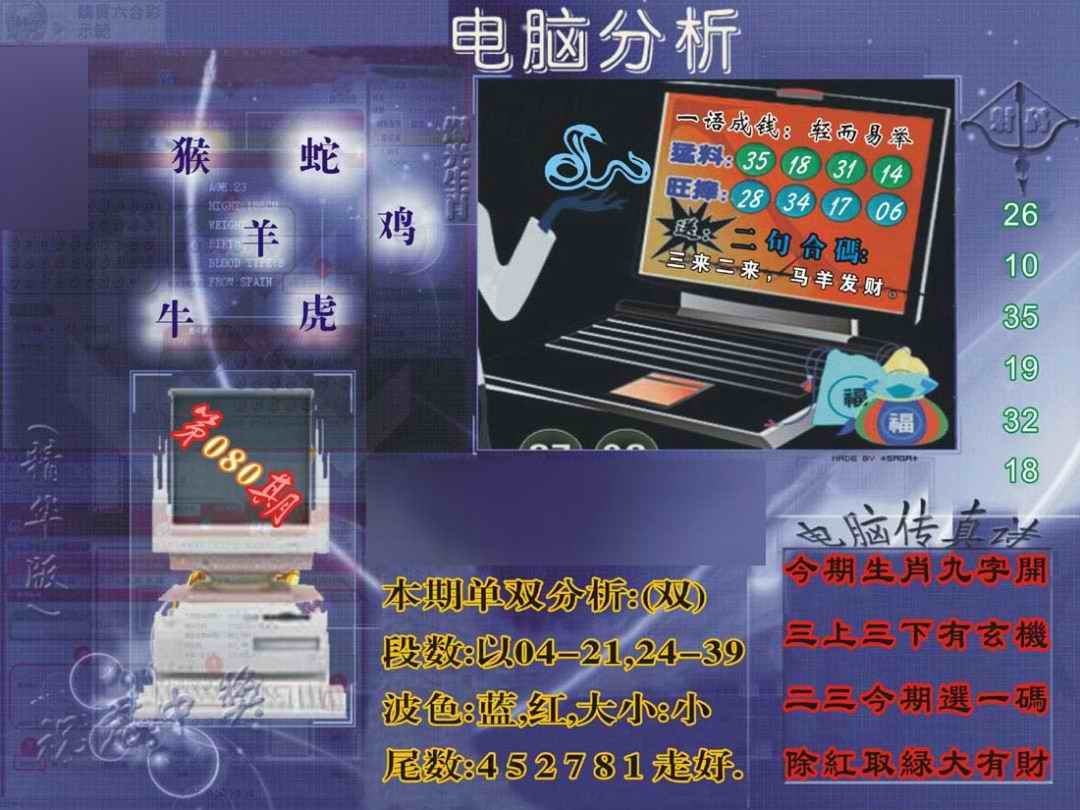六合彩080期正版电脑分析贴士