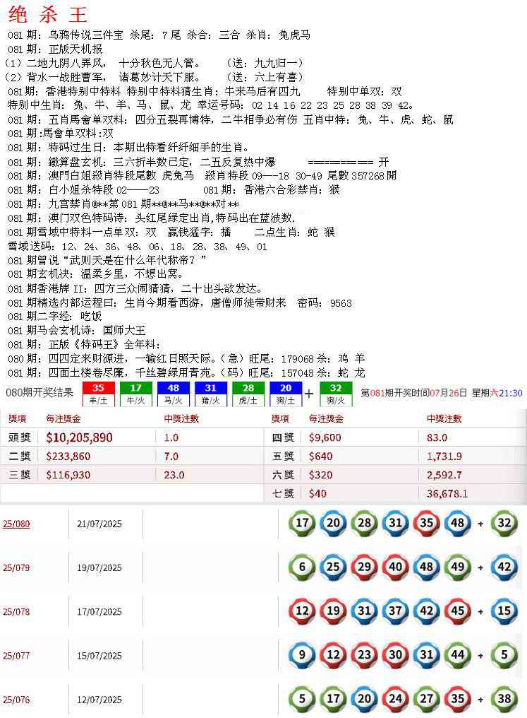 六合彩081期蓝天报B