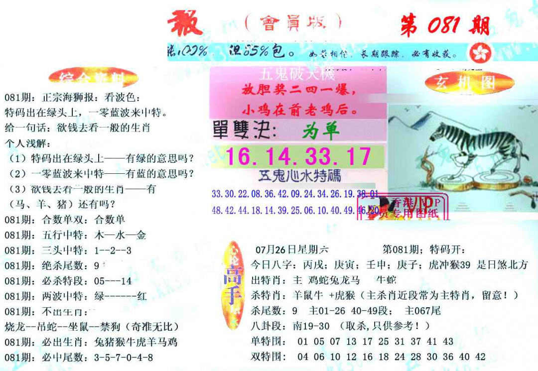 六合彩081期新五鬼玄机