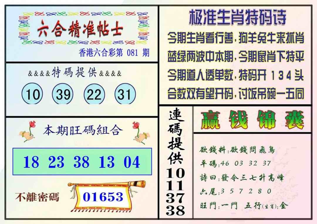 六合彩081期精准贴士