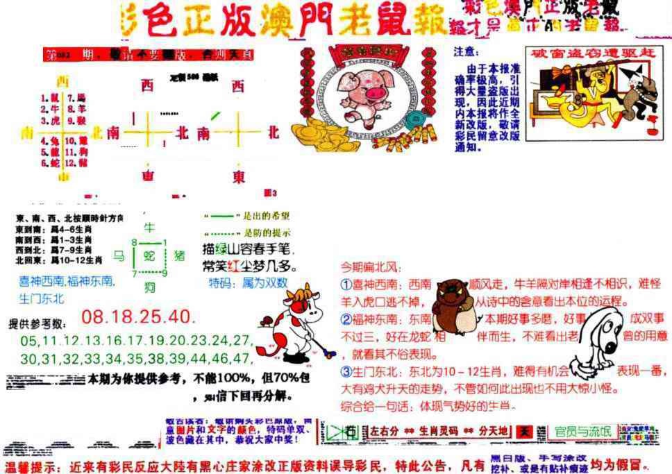六合彩082期彩色正版澳门老鼠报