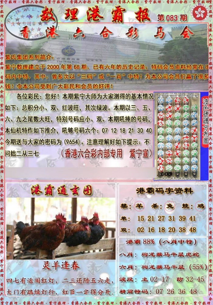 六合彩083期港霸报