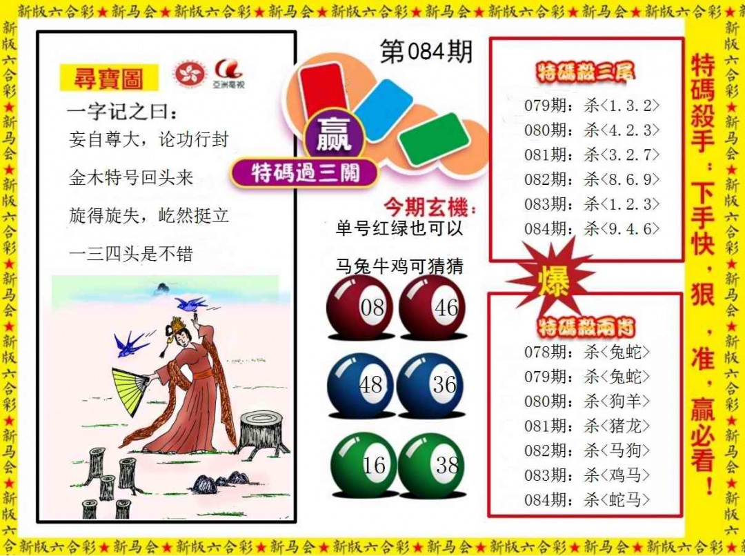 六合彩084期特码过三关