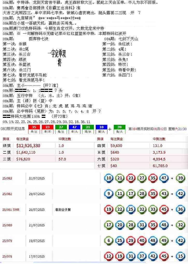 六合彩084期特新五鬼B