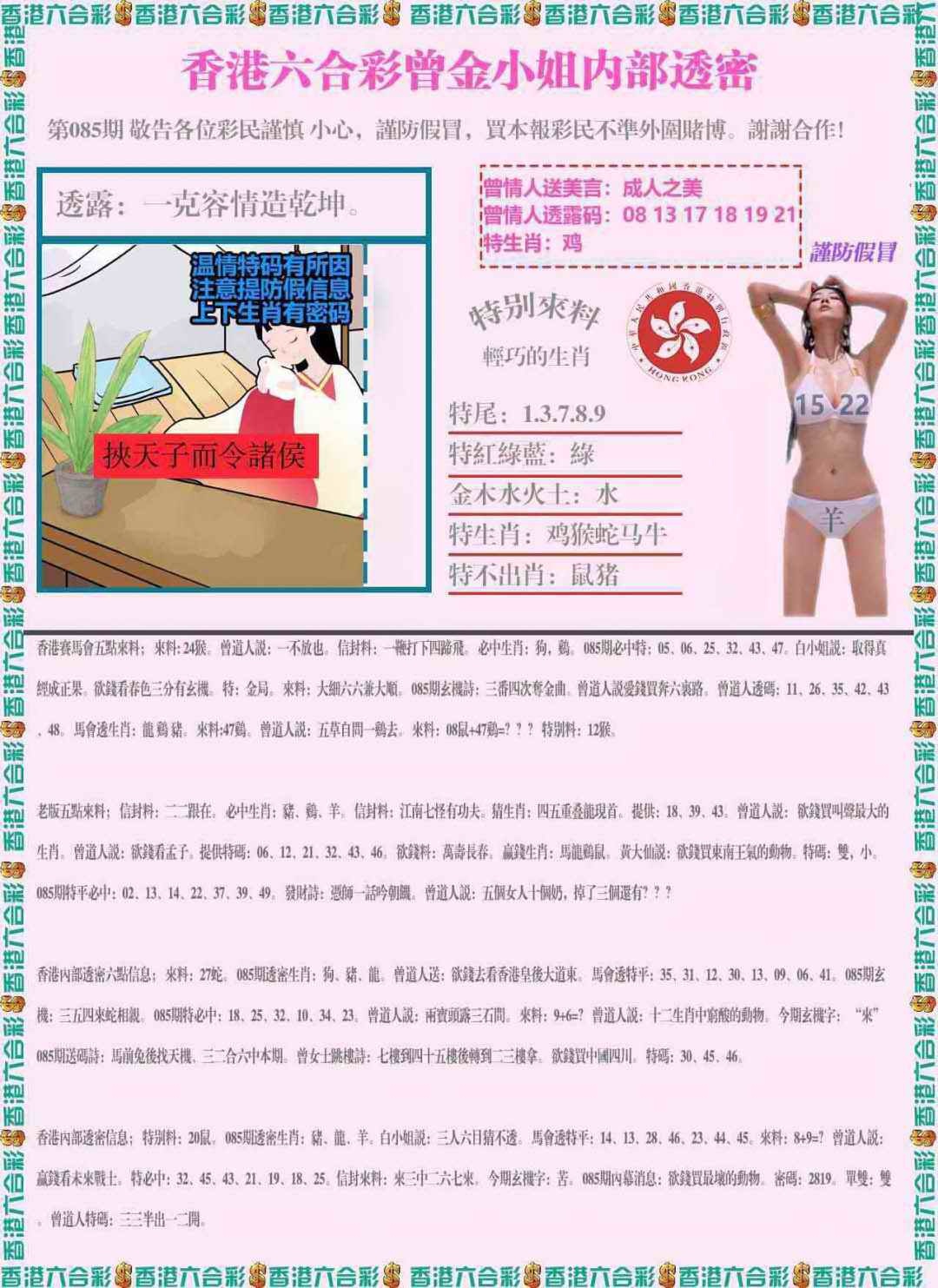 六合彩085期五点来料