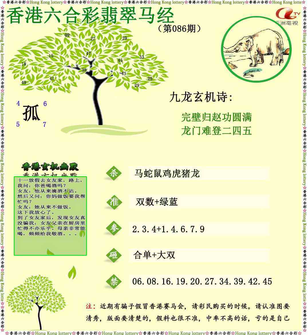 六合彩086期翡翠马经