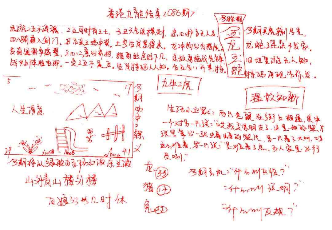 六合彩086期九龙传真(手写)
