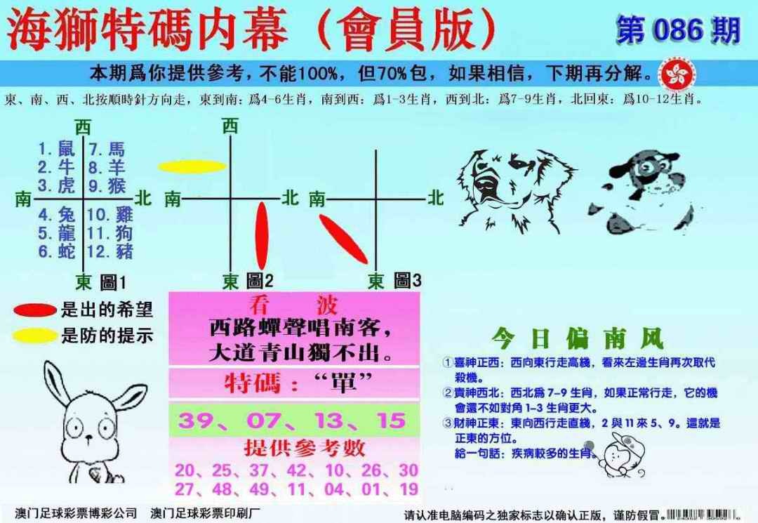 六合彩086期另版海狮特码内幕报