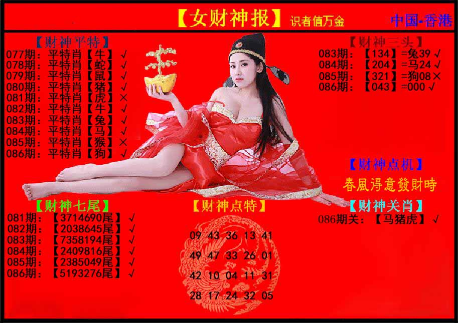 六合彩086期女财神报