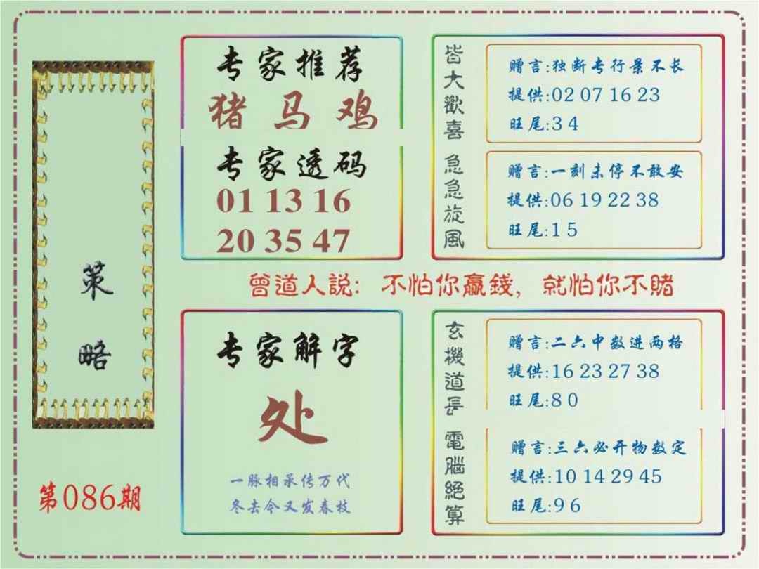 六合彩086期马经策略