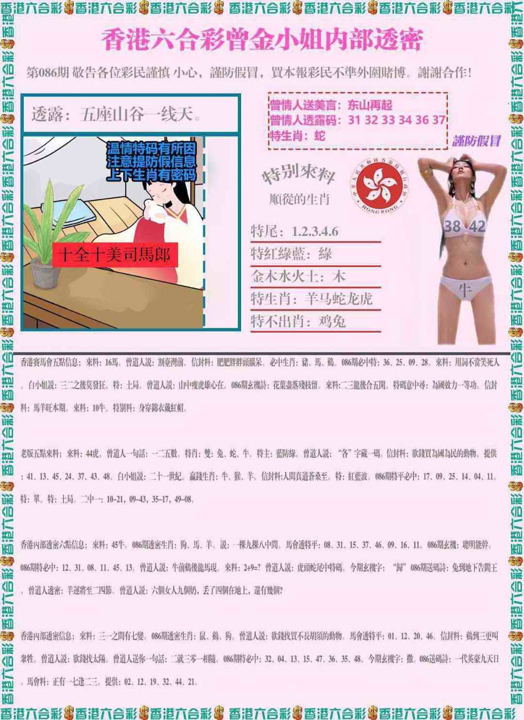 六合彩086期五点来料