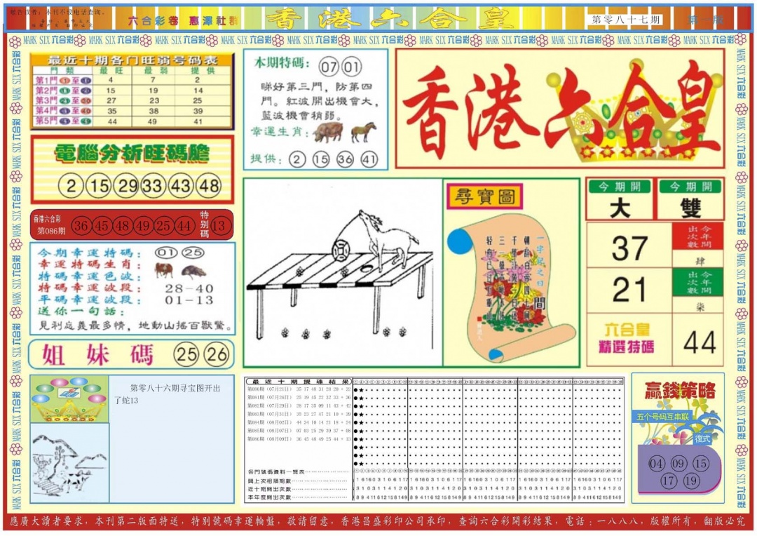 六合彩087期香港六合皇A
