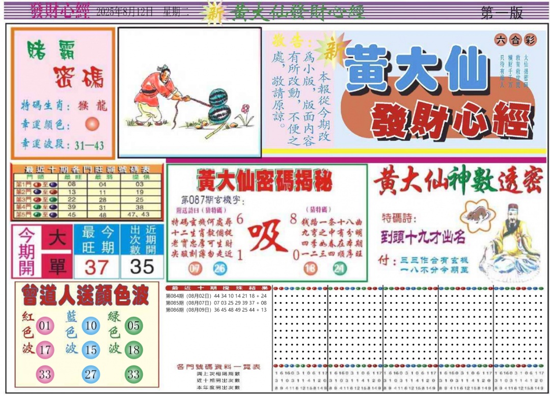 六合彩087期发财心经A