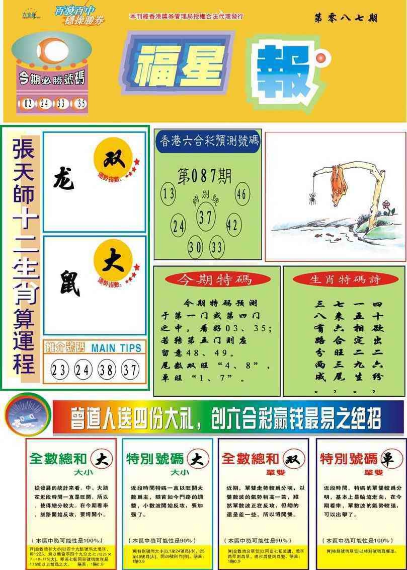 六合彩087期福星报