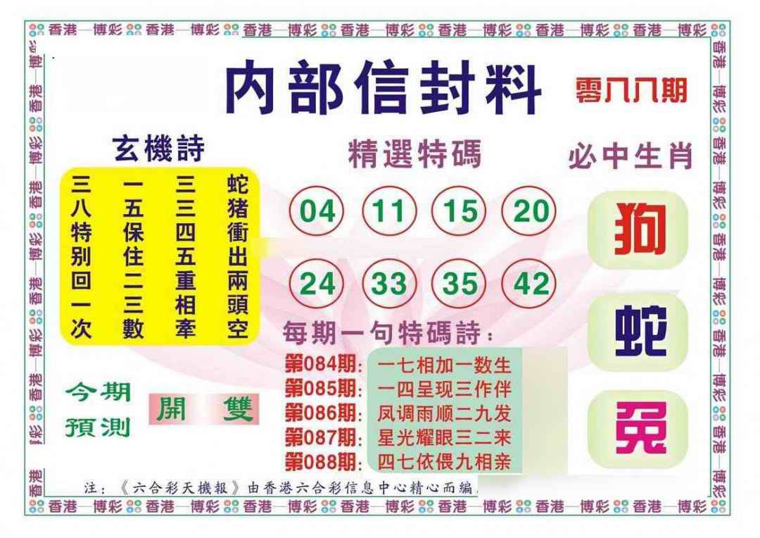 六合彩088期内部信封料（新图）