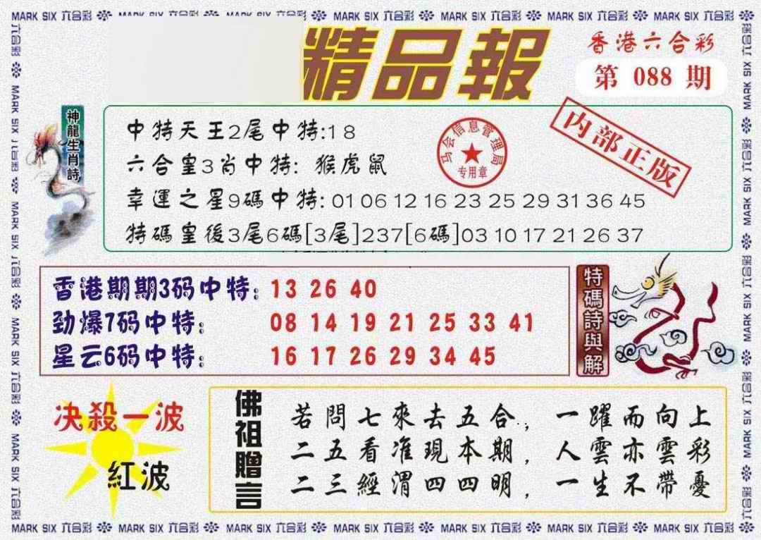 六合彩088期马经精品报