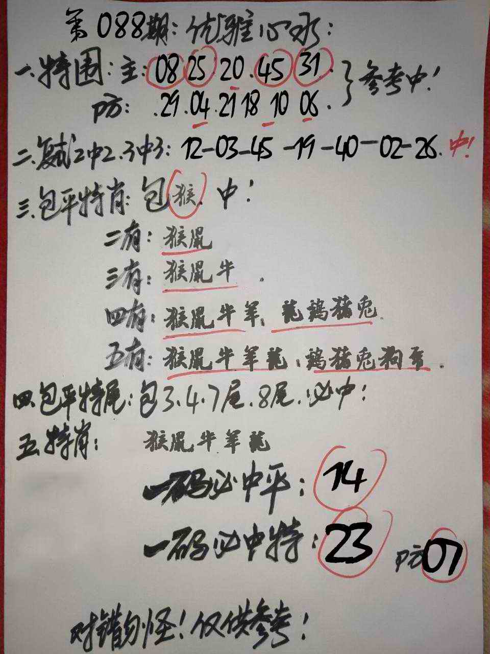 六合彩088期优雅心水
