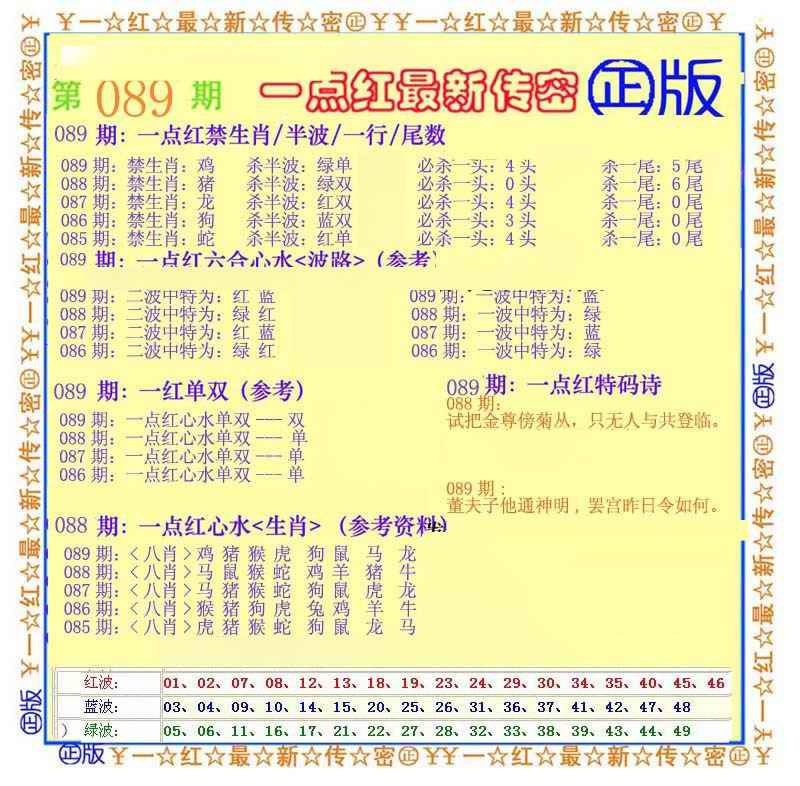 六合彩089期一点红最新传密