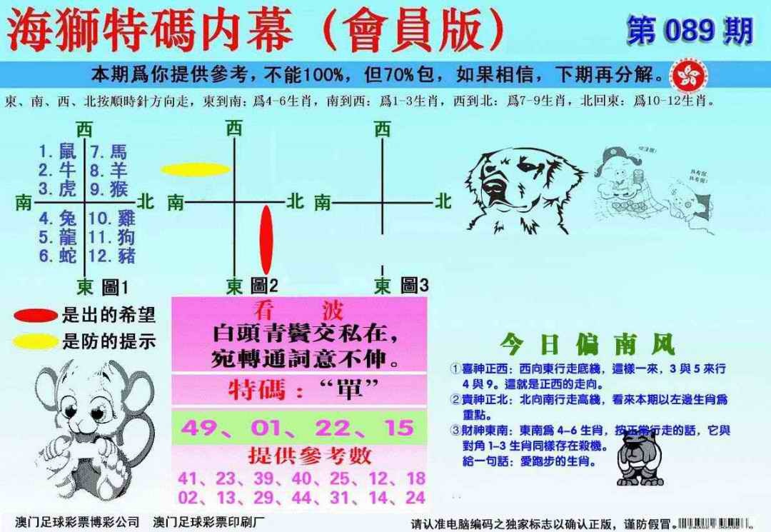 六合彩089期另版海狮特码内幕报