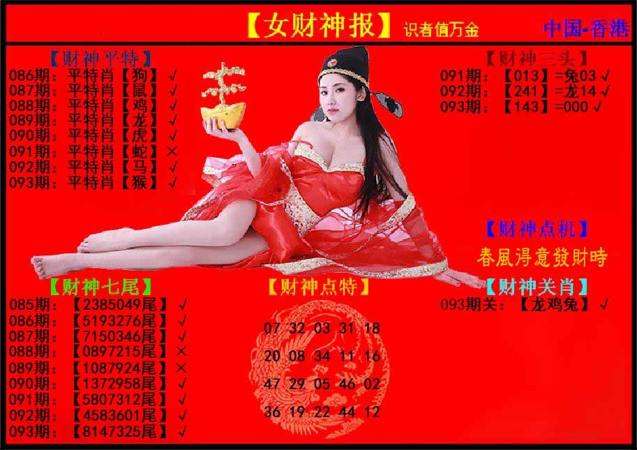 六合彩093期女财神报
