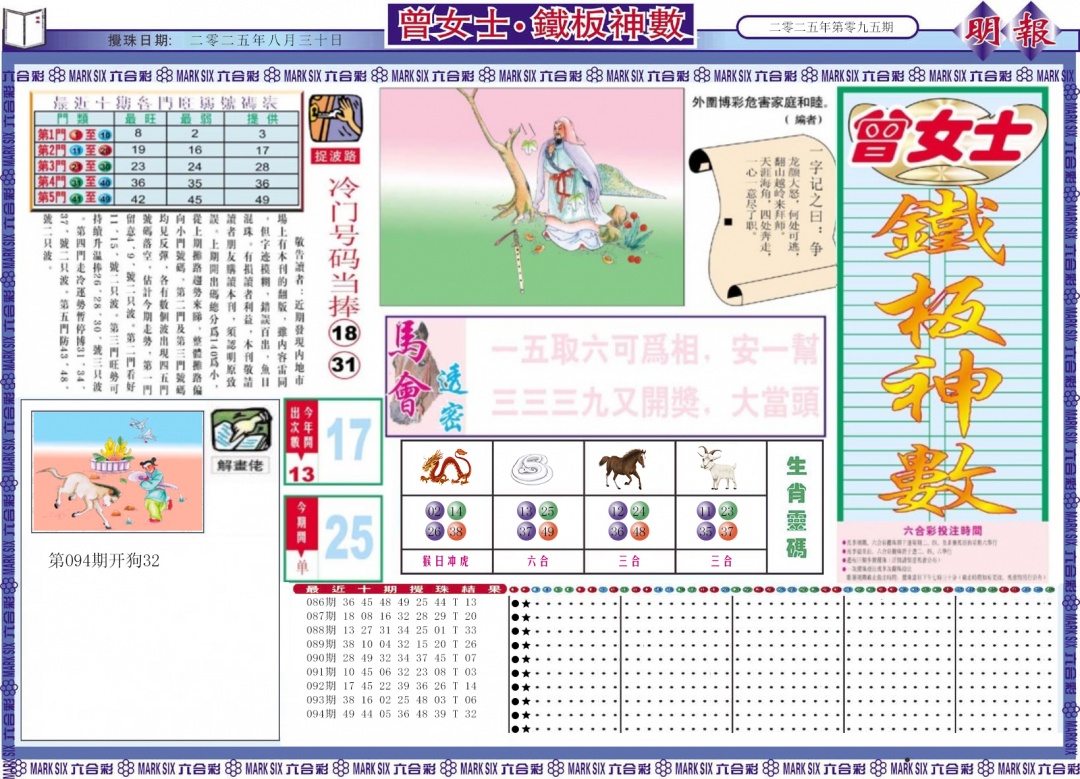 六合彩095期曾女士铁板神数A