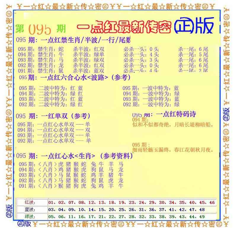 六合彩095期一点红最新传密