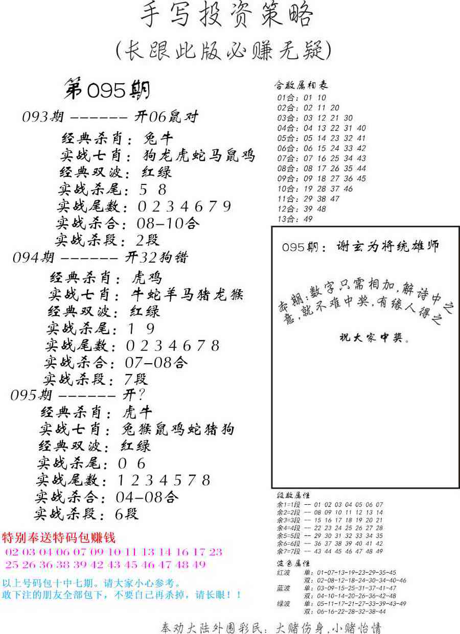 六合彩095期手写投资策略