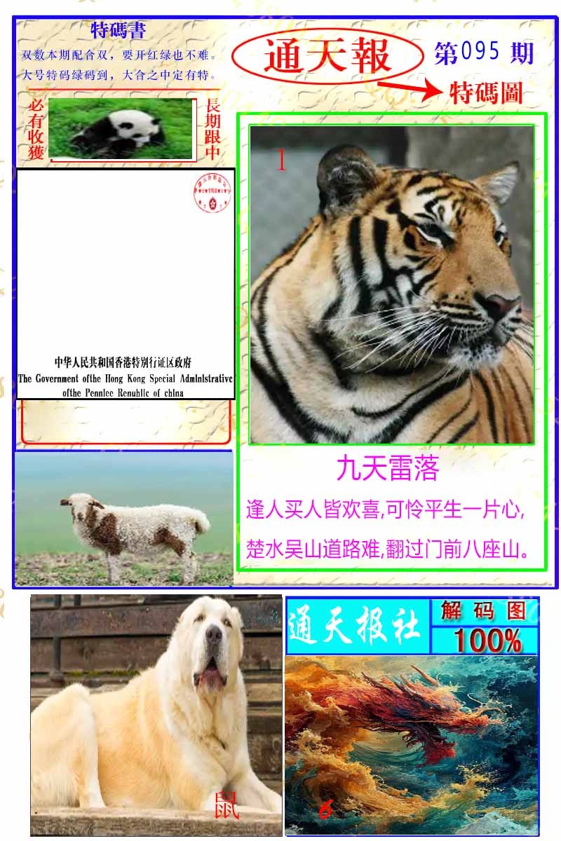 六合彩095期通天特解图