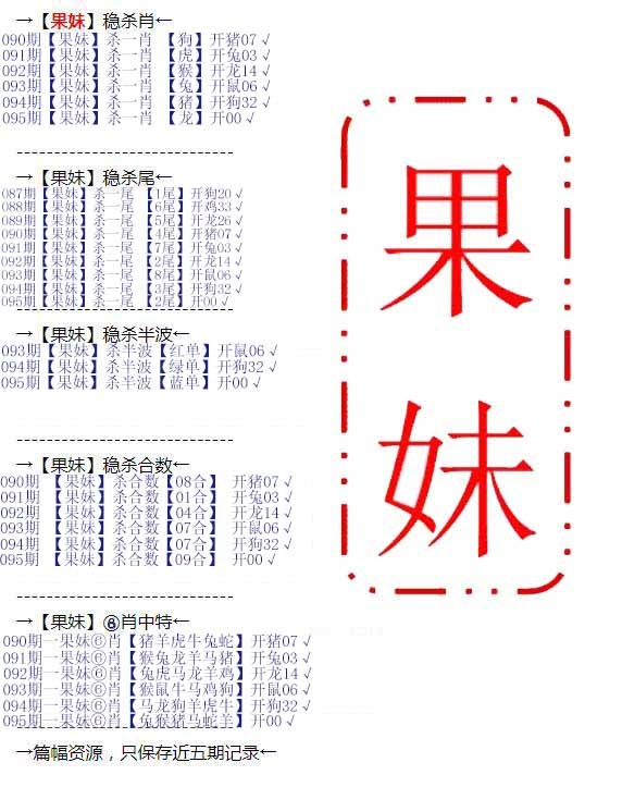 六合彩095期果妹心水