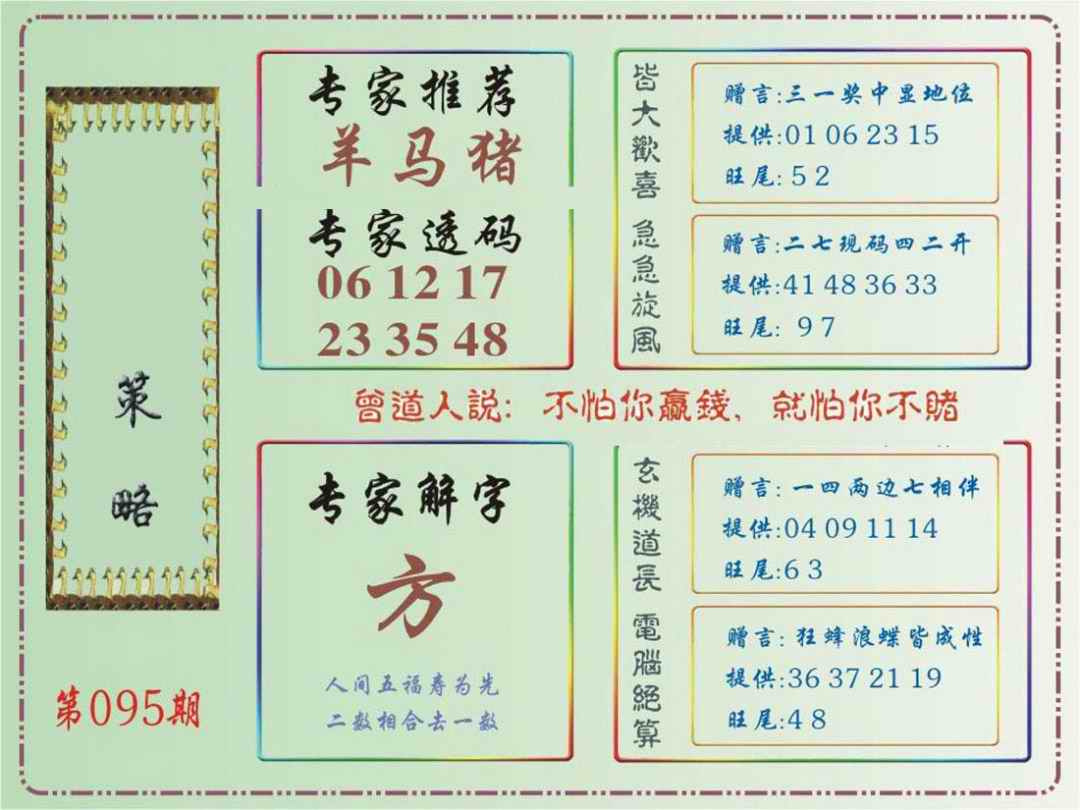 六合彩095期马经策略