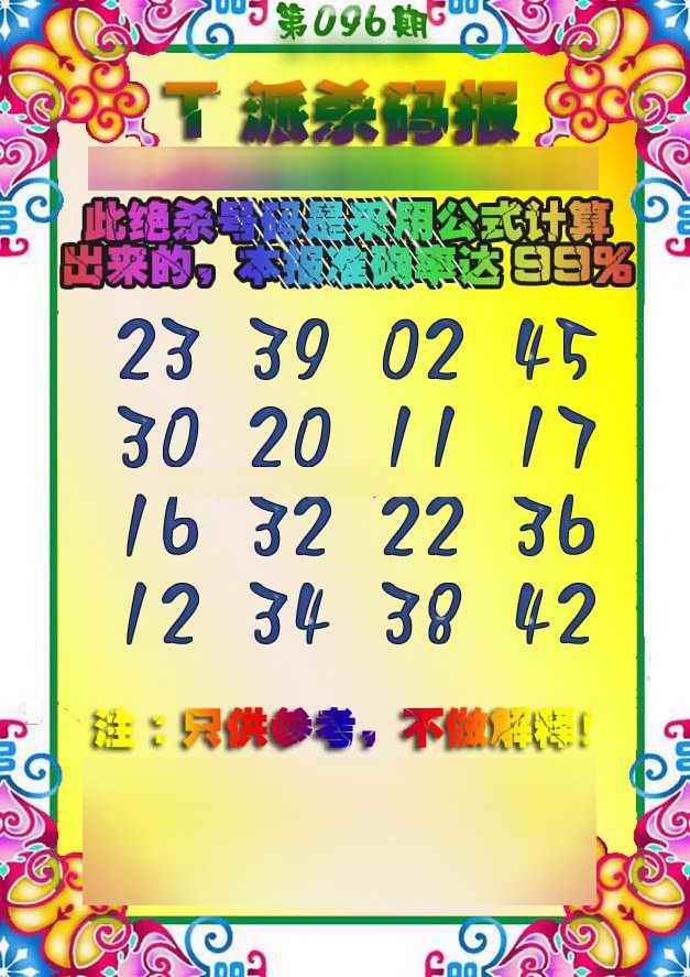 六合彩096期T派杀码报
