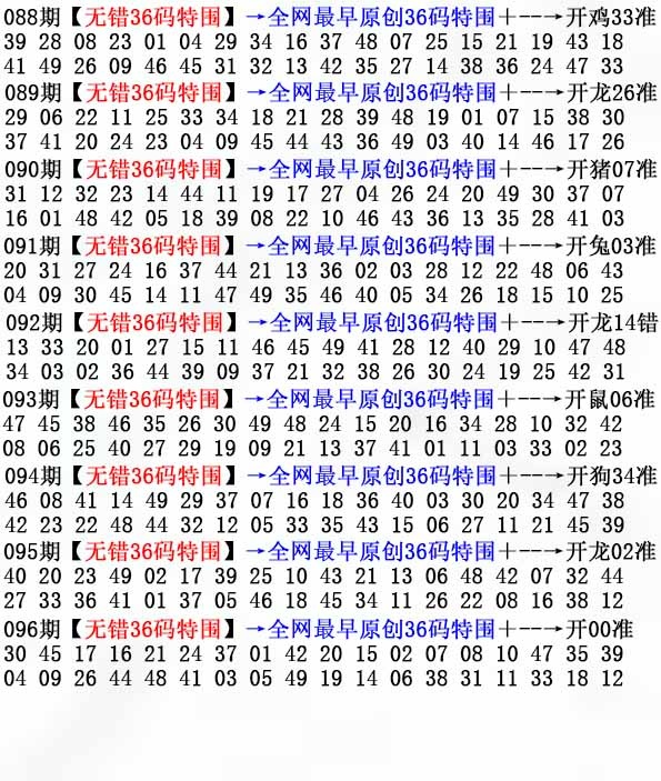 六合彩096期36码特围