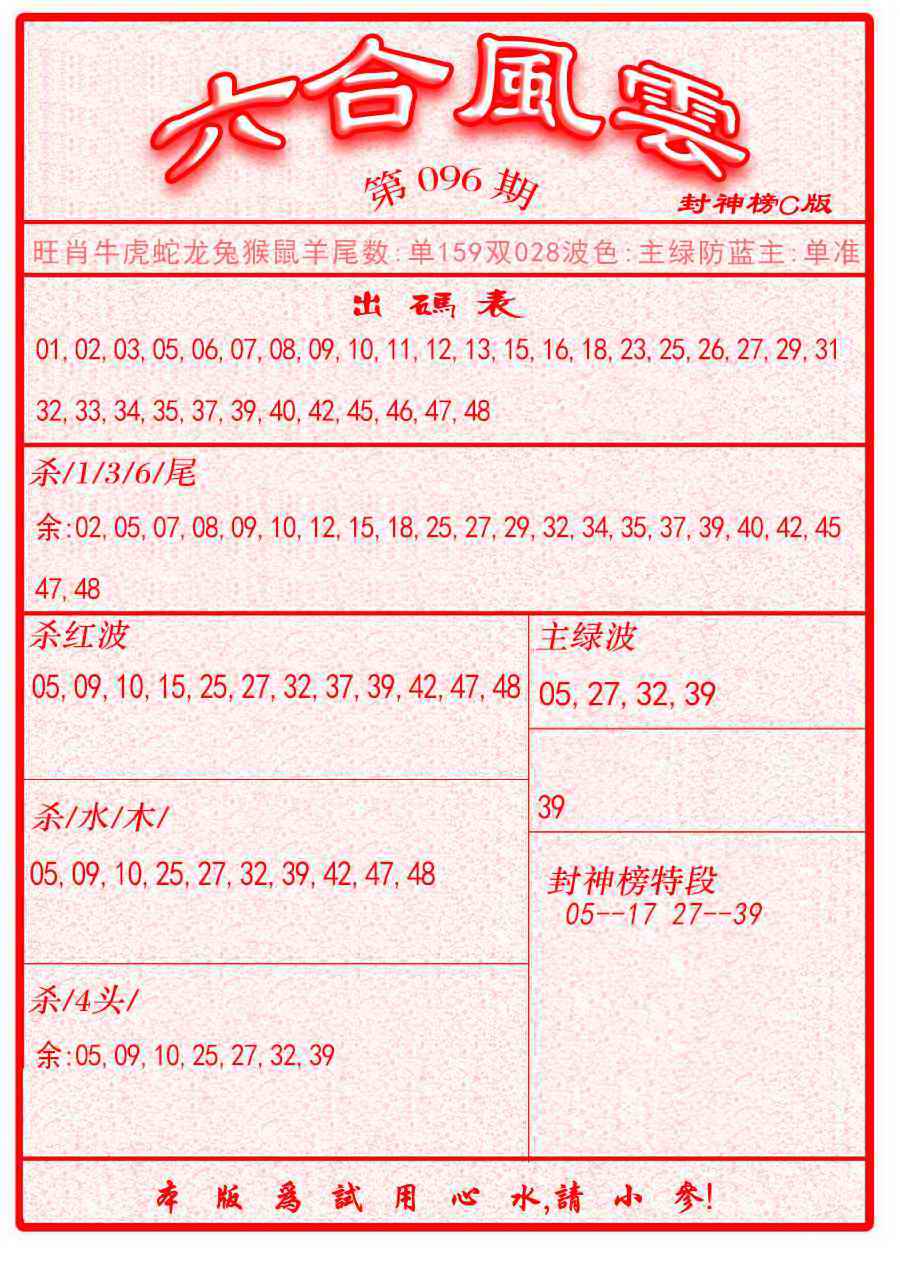 六合彩096期六合风云B面