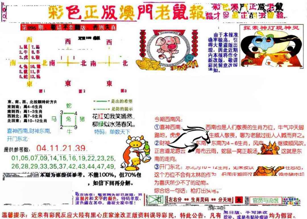 六合彩096期彩色正版澳门老鼠报