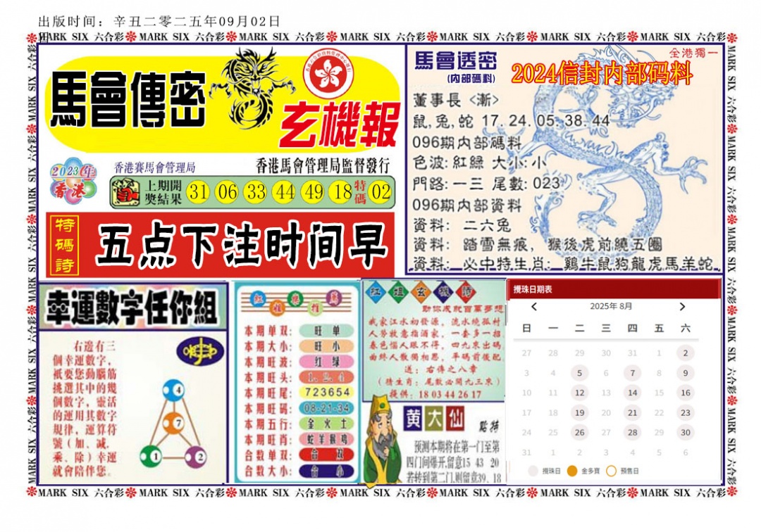六合彩096期马经传密